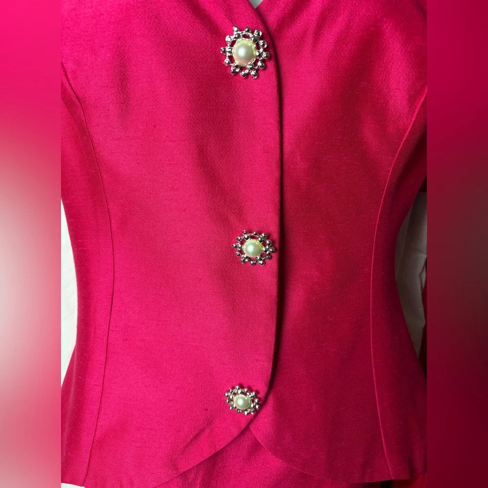 VINTAGE 1980s HOT PINK Formal Peplum Dress Skirt Set - M